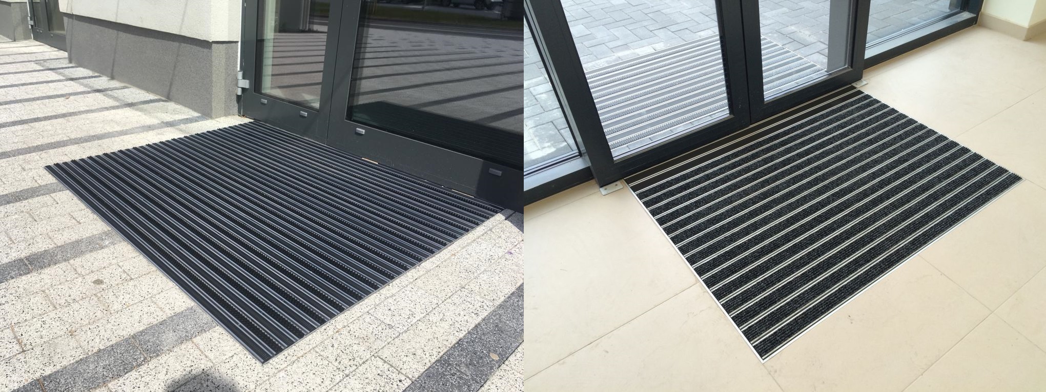 Recessed floor mats outdoors and indoors